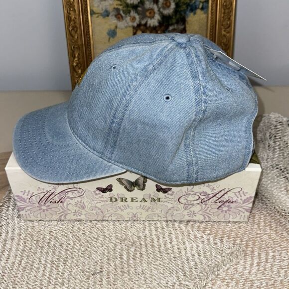 MIGHTY FINE OS UNISEX Vintage Blue Wash Denim Dog Embroidered Baseball Cap - Picture 7 of 12
